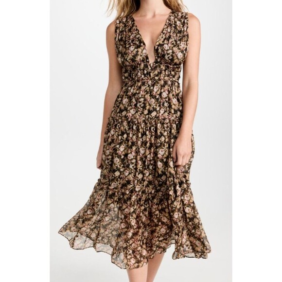 Cami NYC Hedy Ruffled Floral Silk Chiffon Midi Dress Size S Y2K Fairy Whimsigoth - Picture 1 of 16